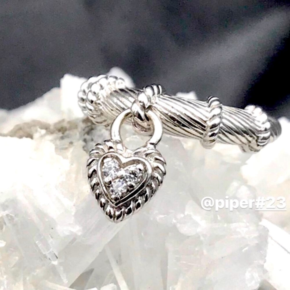 Judith Ripka Diamonique Heart Love Charm Sterling Silver Ring - Picture 2 of 12